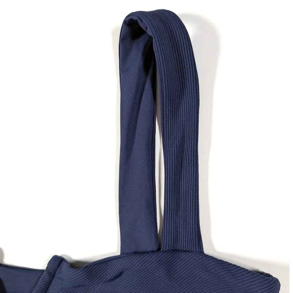 L Space Lee Lee Bikini Top Ribbed Navy Blue Swimwear Resortwear Beach Sz L